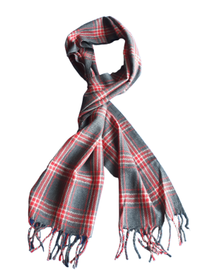 Unisex pure wool muffler grey and red Check
